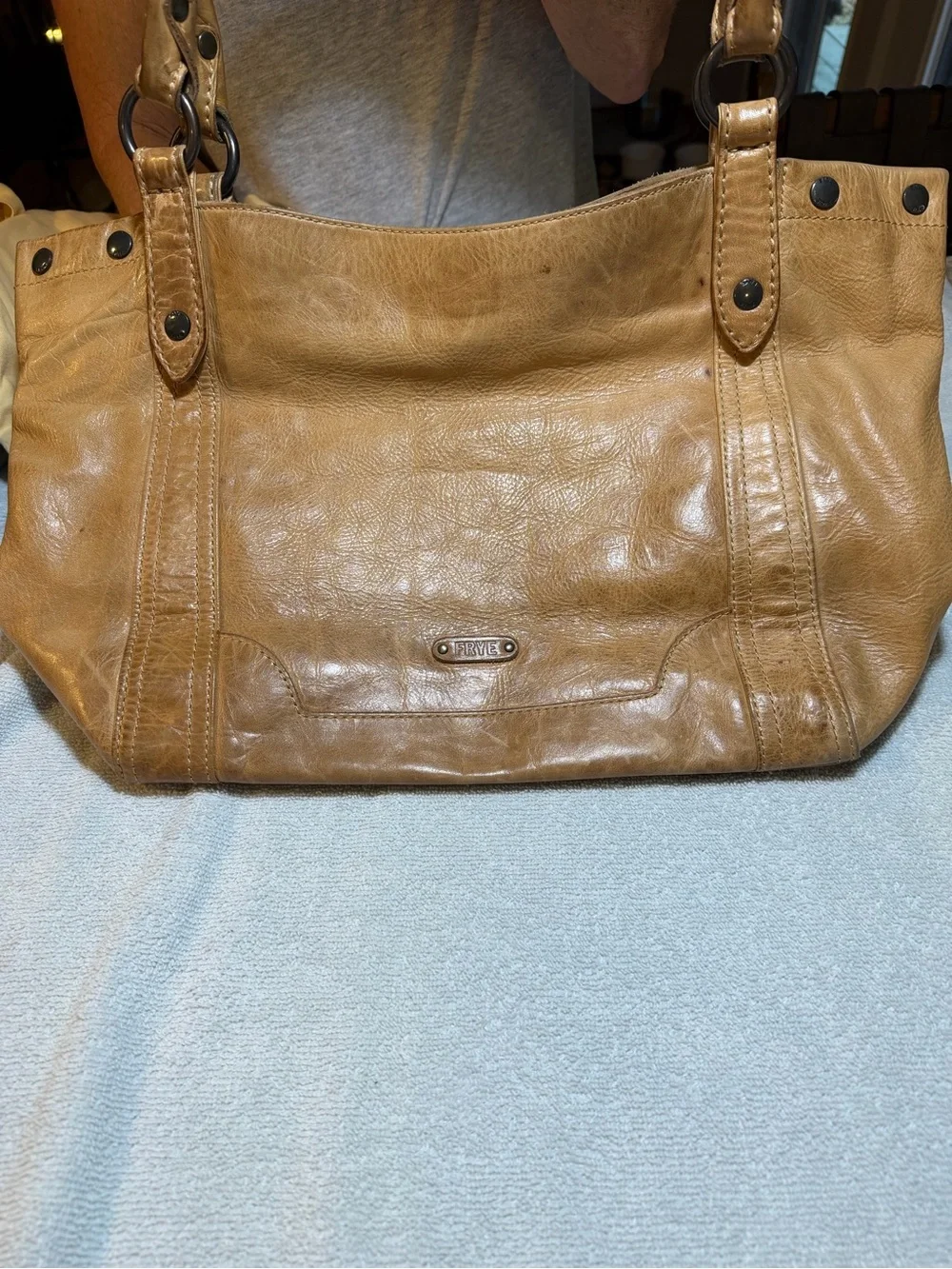 FRYE Cognac Leather Shoulder Bag with Double Straps